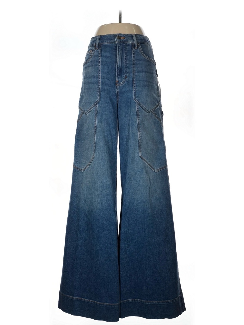 Veronica Beard Ripple Haze Freddy Wide-Leg High-Rise Blue Jeans 28